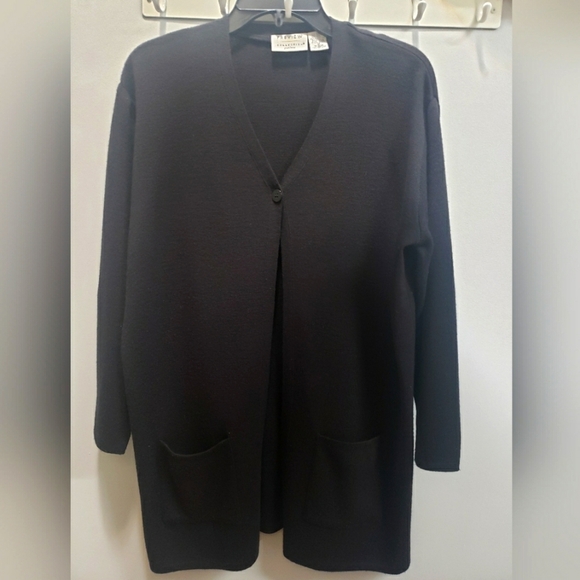 Preview Collection Petites Black Single Button Wool Blend Duster Sweater - Picture 1 of 5